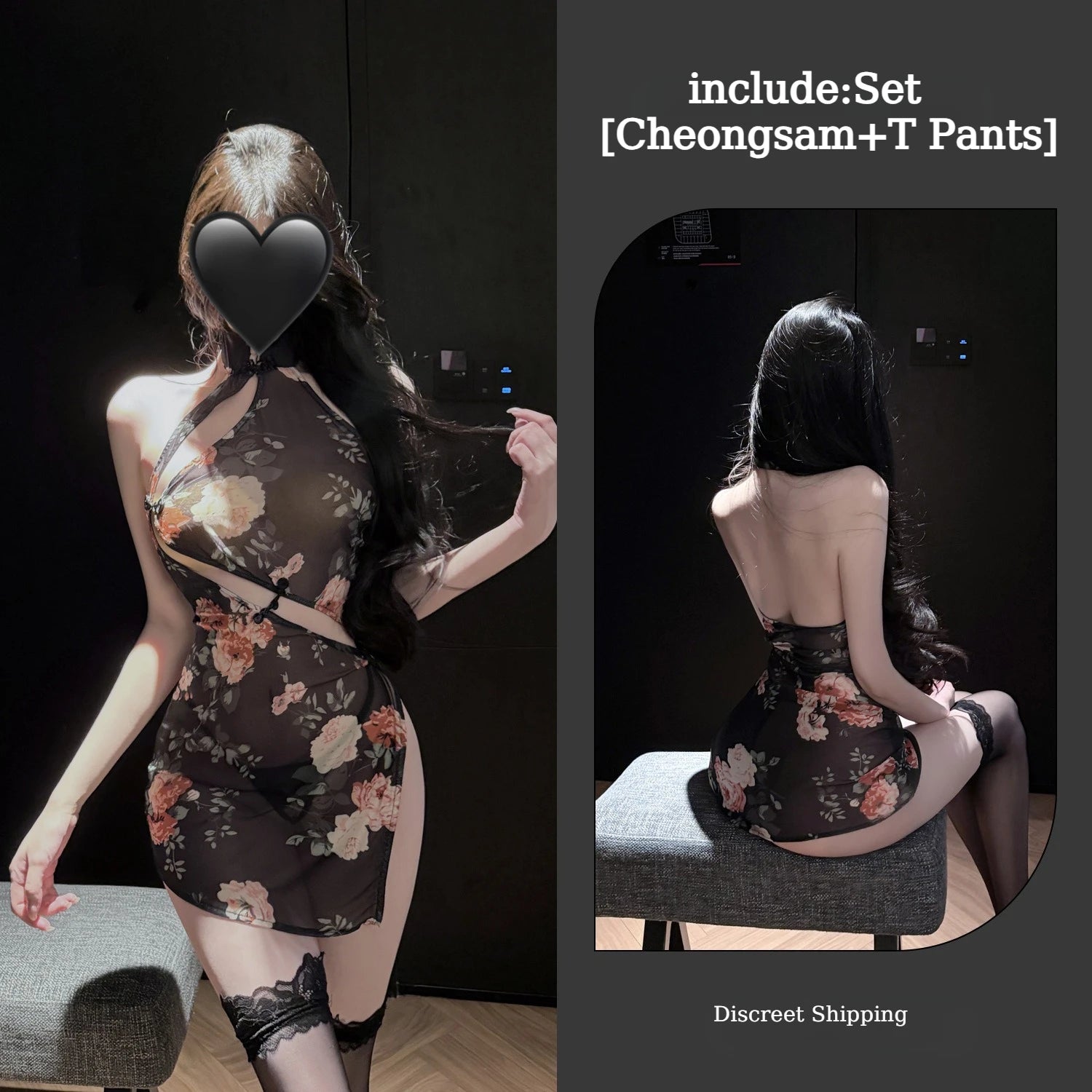 New Chinese Style Retro Socialite Cheongsam with Slanted Collar Printed Slit Style Lingerie New Chinese Irregular Cheongsam