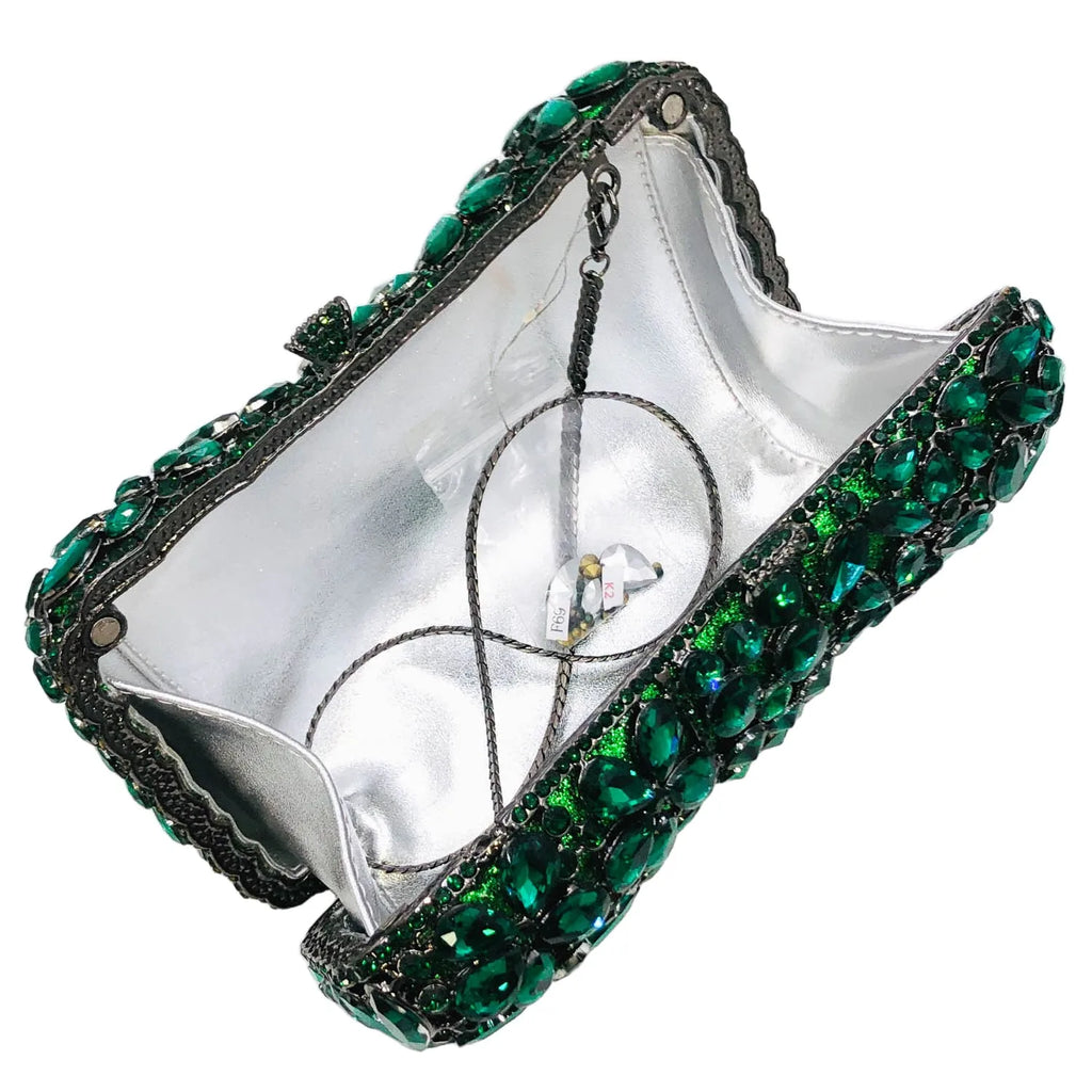 Boutique De FGG Flower Clutch Purses for Women Rhinestone Clutch Bags Formal Evening Handbags Party Dinner Crystal Clutch Bag