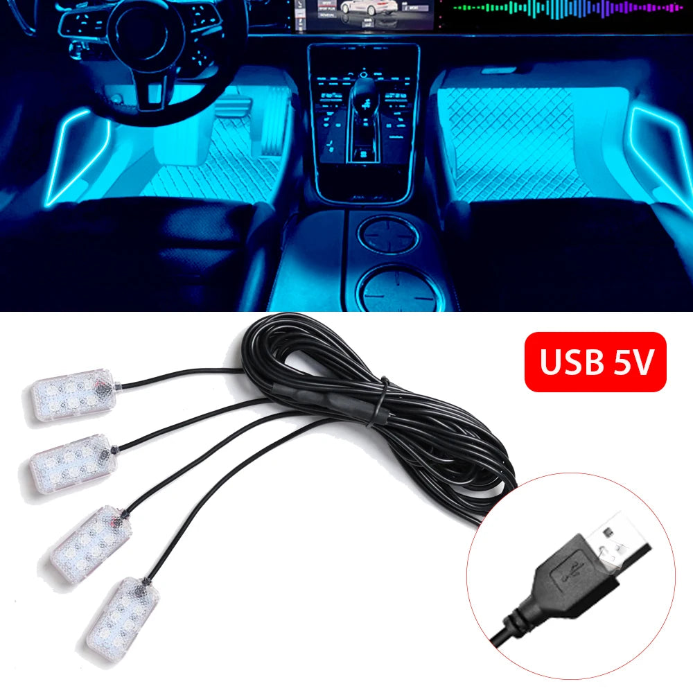 Foot Light Car Accessories ﻿LED Car Interior Ambient Foot Light with USB Atmosphere Decorative Lamps