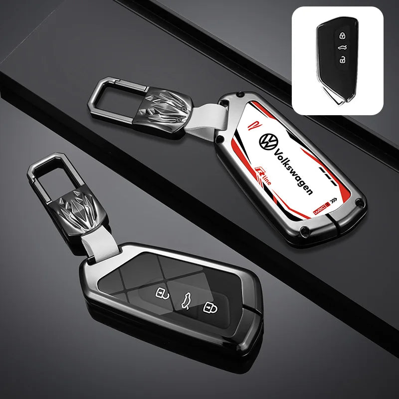 Cup Holders Zinc Alloy Car Smart Remote Key Case Full Cover Shell For VW Volkswagen Golf 8 MK8 ID.3 ID.4 Protector Keychain Auto