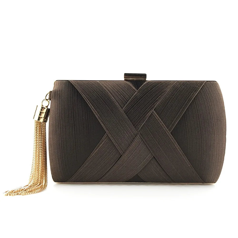 Casual Luxury Silk Fabric Dinner Handbag Tassel Chain Evening Banquet Bag Hand Hold Square Bridal Clutch Bag Wedding