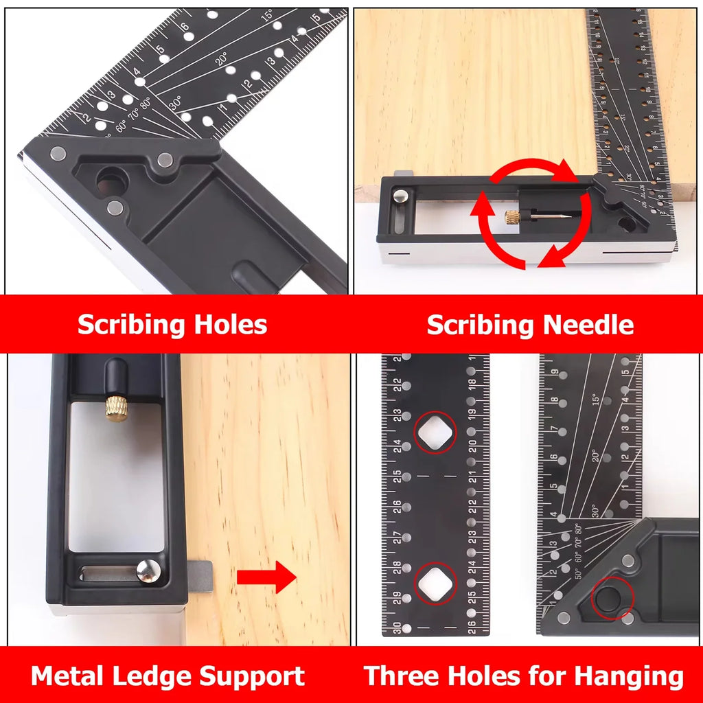 XMSJ 30CM Precision Marking Right Angle Ruler 45/90 Degree Hole Angle Ruler Industrial Scribe Marking Angle Gauge Woodworking