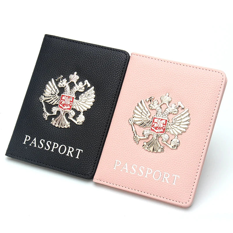 Metal Russian National Emblem Passport Cover - Fashion Travel Wallet & Document Organizer with Passport Clip