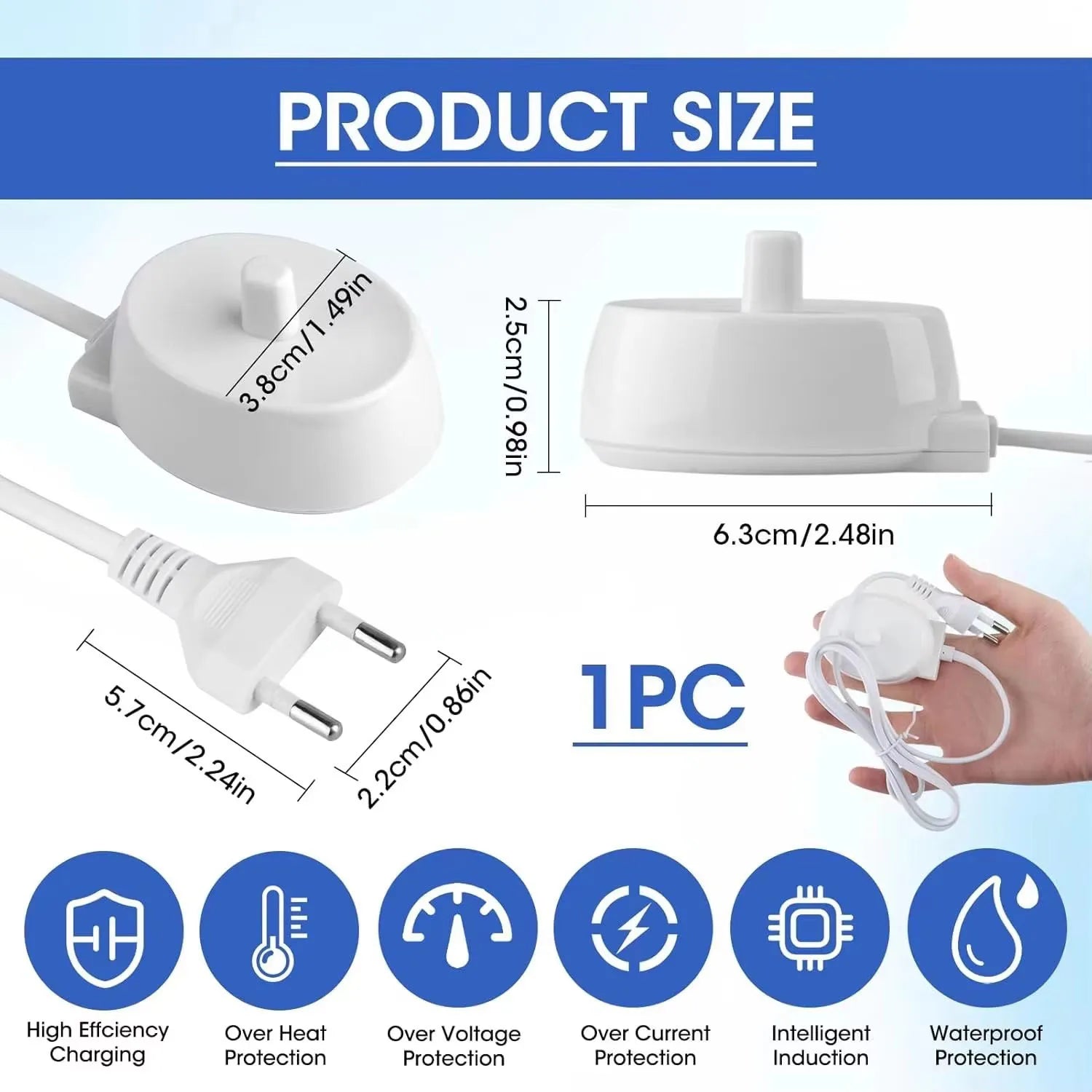 EU Charger Fit for Oral B Braun Electric Toothbrush iO Series 3 4 5 6 1000/3000/5000/7000/7500 Waterproof Inductive Base