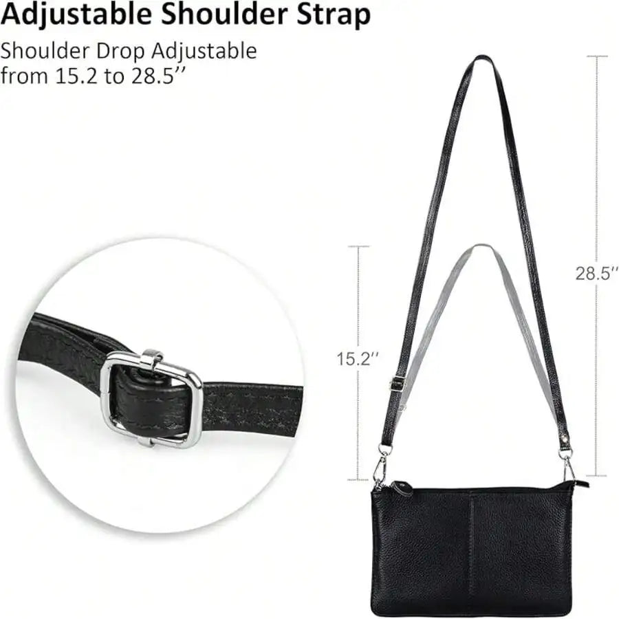 Genuine Leather Wristlet Clutch Wallet Purses Small Crossbody Bags Shoulder Handbag For Women, Silvery Zipper