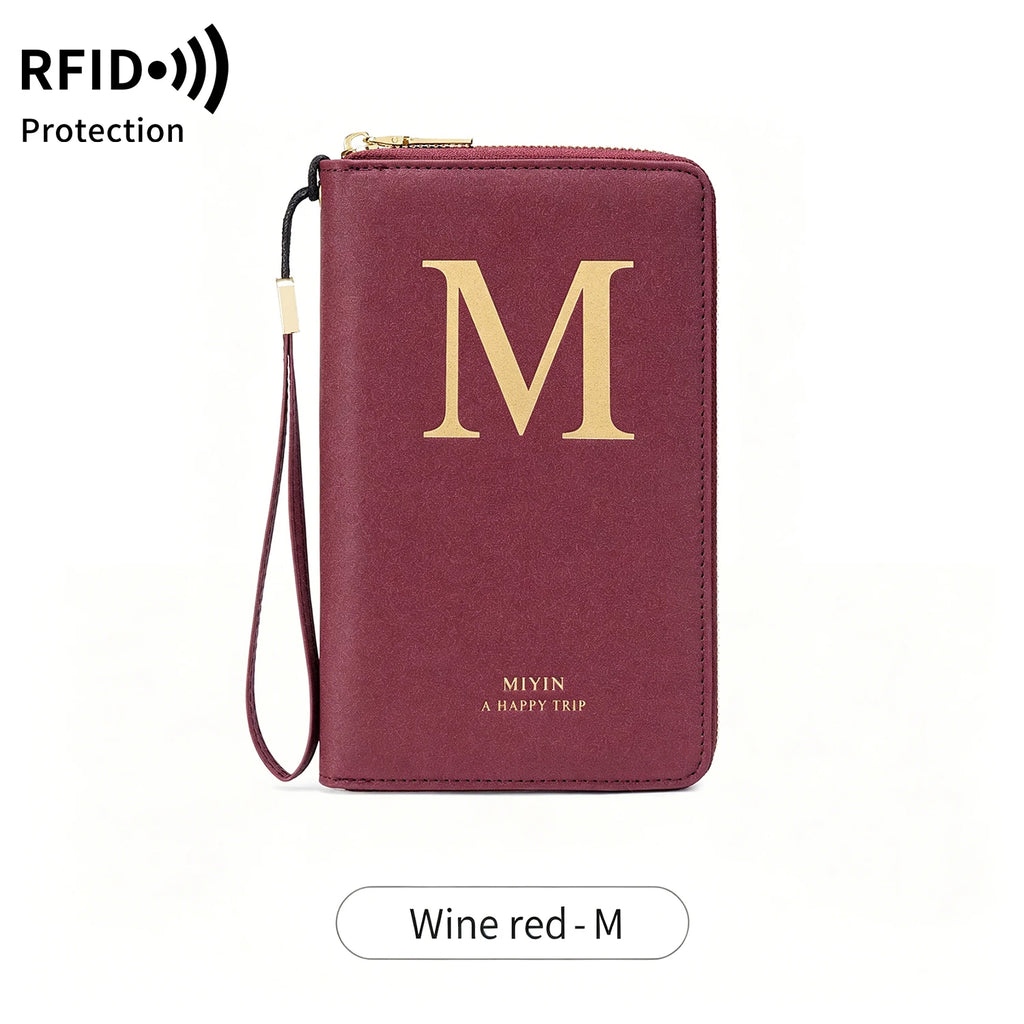 Multi-Functional RFID Blocking Passport Bag Travel Document Holder with Long Zipper Ticket Storage Wallet for Multiple Passports