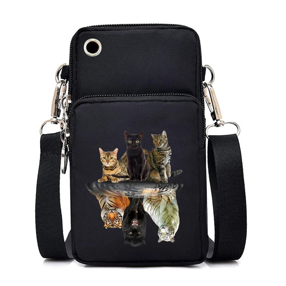 Cute Cat Graphics Small Crossbody Bags Women Harajuku Animal Mini Mobile Phone Bag Teen Messenger Bag Women Purses and Handbags