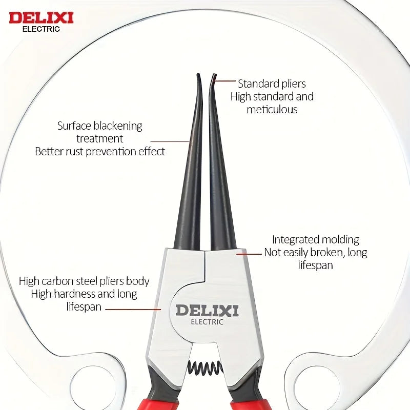 DELIXI ELECTRIC 5 Inch Circlip Pliers Set,Internal External Snap Ring Pliers,High Carbon Steel with Spring for Machinery Repair