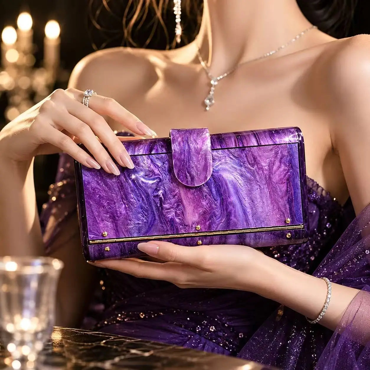 Women's new shoulder oblique span bag, special-shaped shell acrylic bag, fashionable wedding dinner clutch bag
