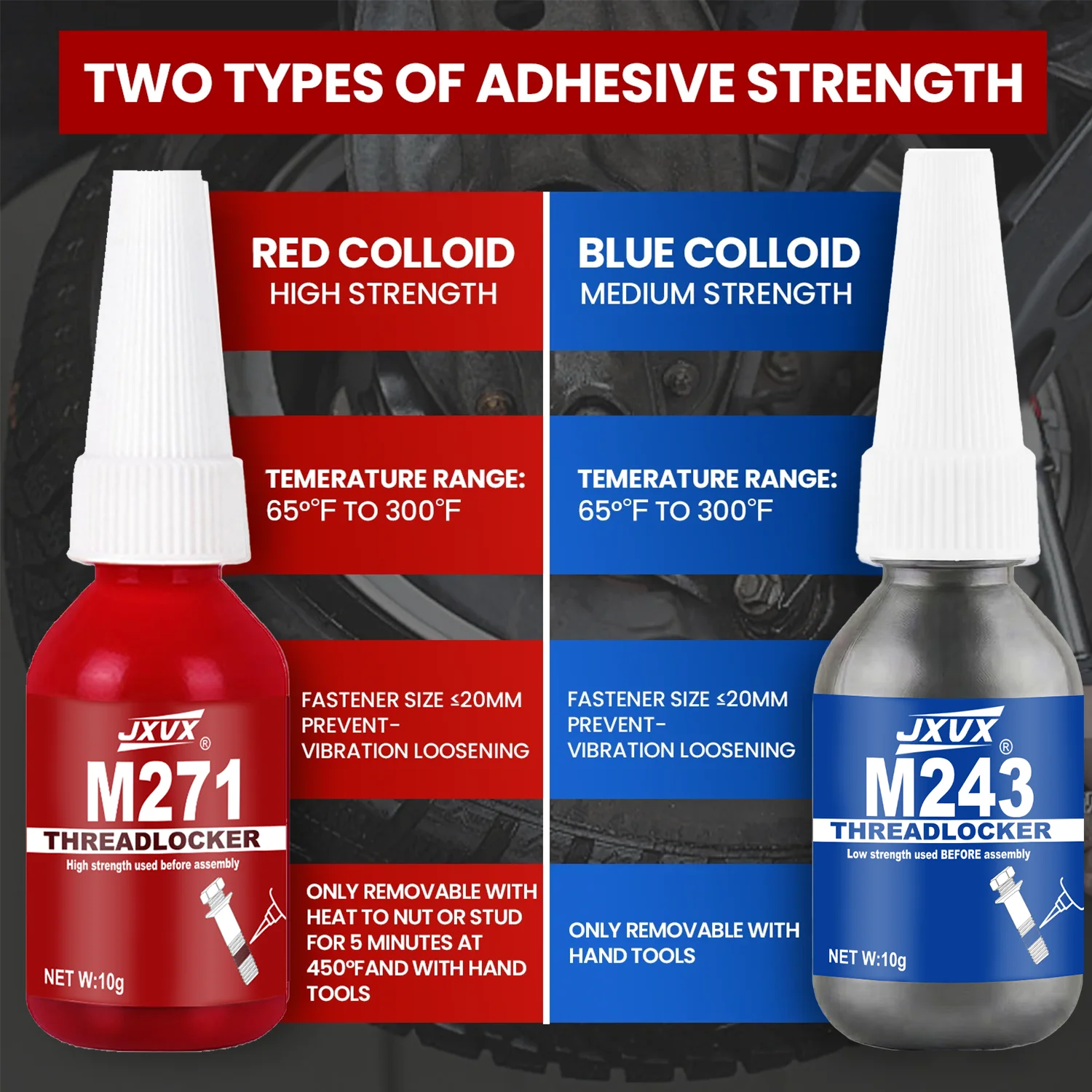 Threadlocker Blue\Red Nuts-Bolt Locker, Screw Anaerobic Adhesive Lock Tight Seal Fasteners Anaerobic Curing Metal Glue,Rustprof
