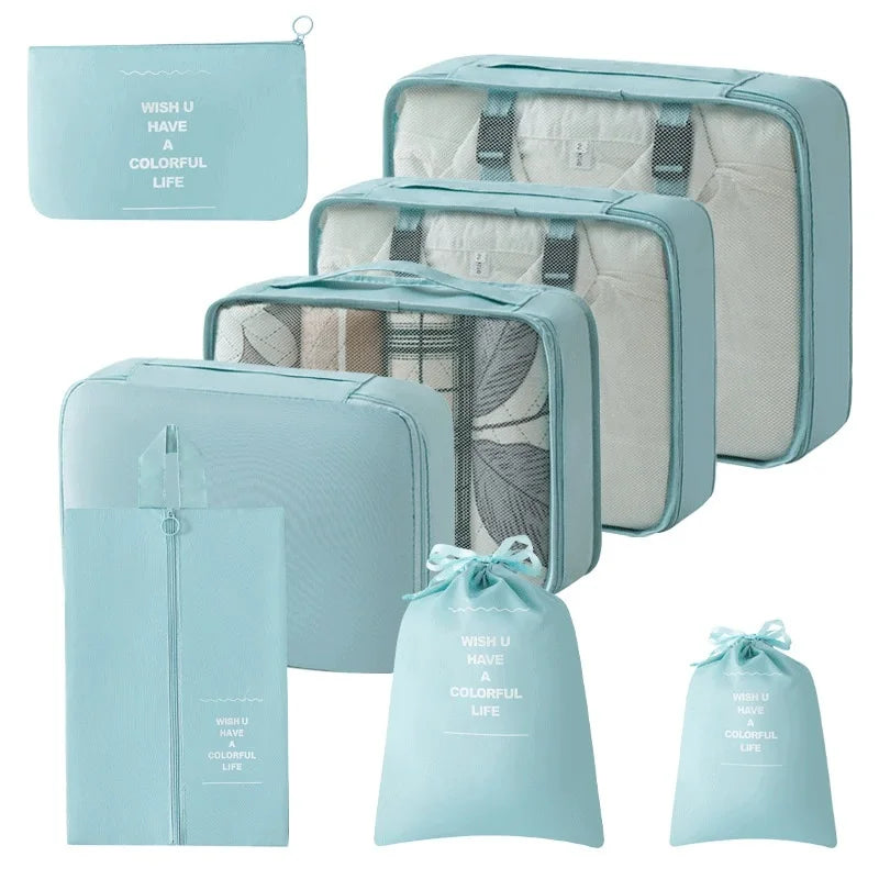 8Pcs Travel Organizer Set Portable Folding Suitcase Packing Cubes for Clothes Shoes Tidy Pouch Luggage Storage Bags