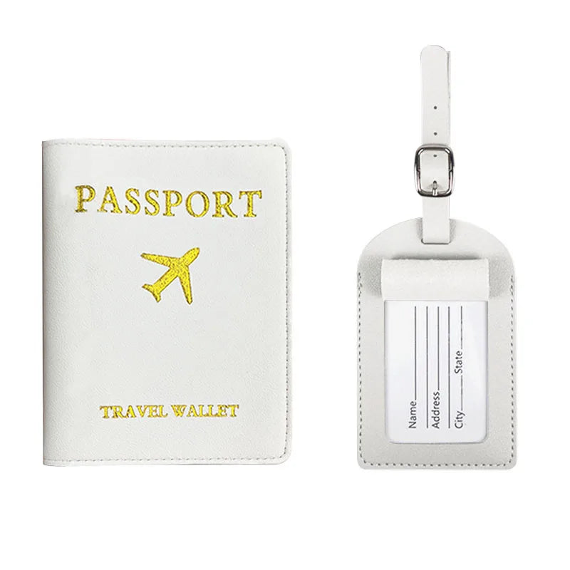 2Pcs/Set PU Travel Passport Cover Luggage Tag Suitcase Identifier Label Baggage Boarding Bag Tag Name ID Address Passport Holder