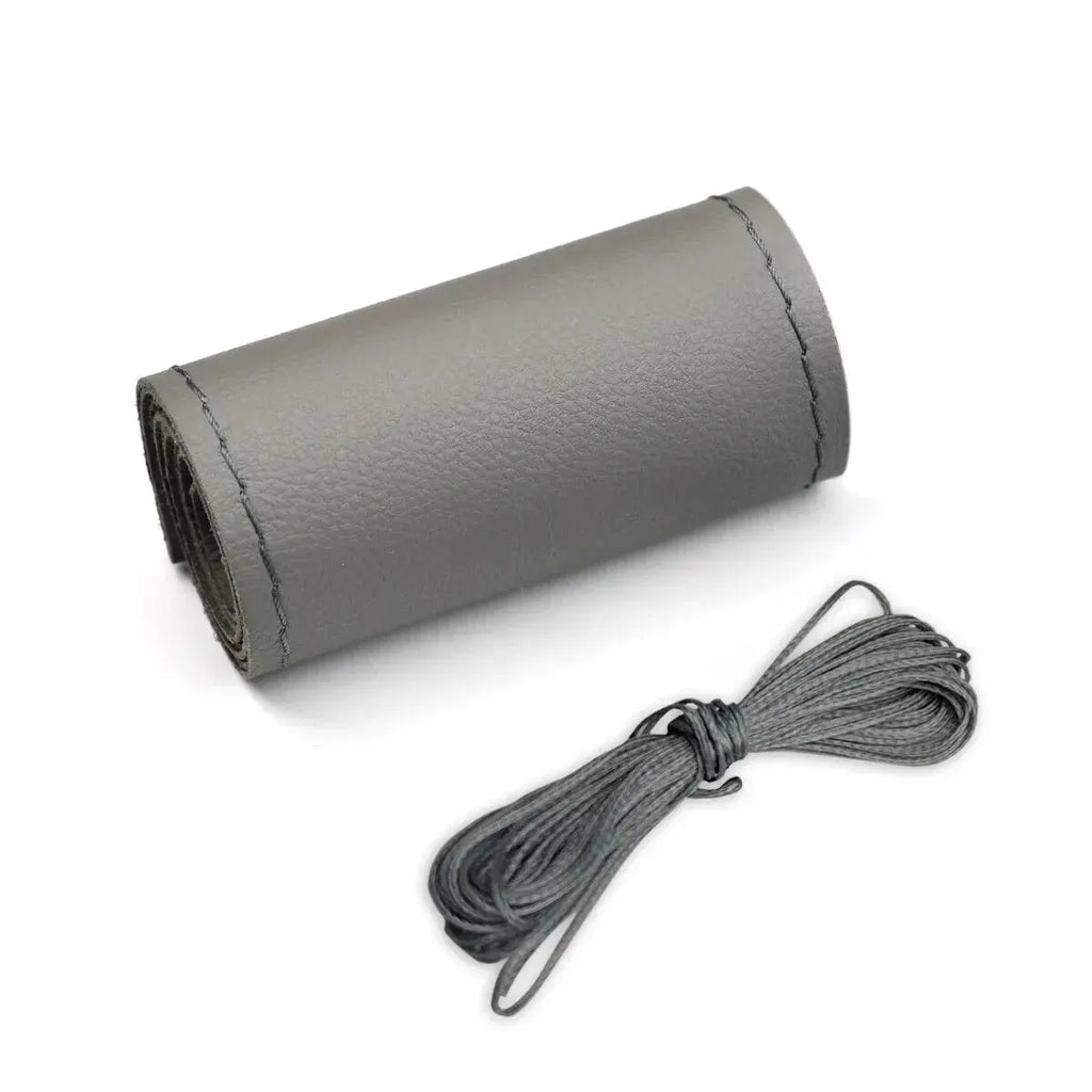 Universal Leather Car Steering Wheel Stitch On Wrap Cover Fit for 38cm 14" DIY Sewing Breathable and Anti Slip Black Grey Beige