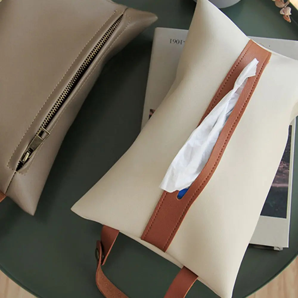 With Zipper Leather Pu Hanging For Car Hanging Tissue Cover Bag Toilet Tissue Storage Bag Car Tissue Box Paper Holder