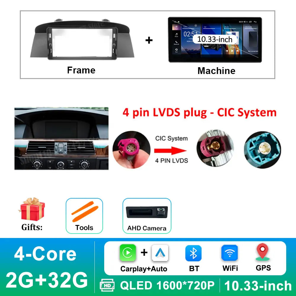 12.3 '' Ultra-thin Screen Android 16 BT for BMW 5 Series E60 E61 E62 2004 - 2012 CIC CCC System GPS Car Video Multimedia Player