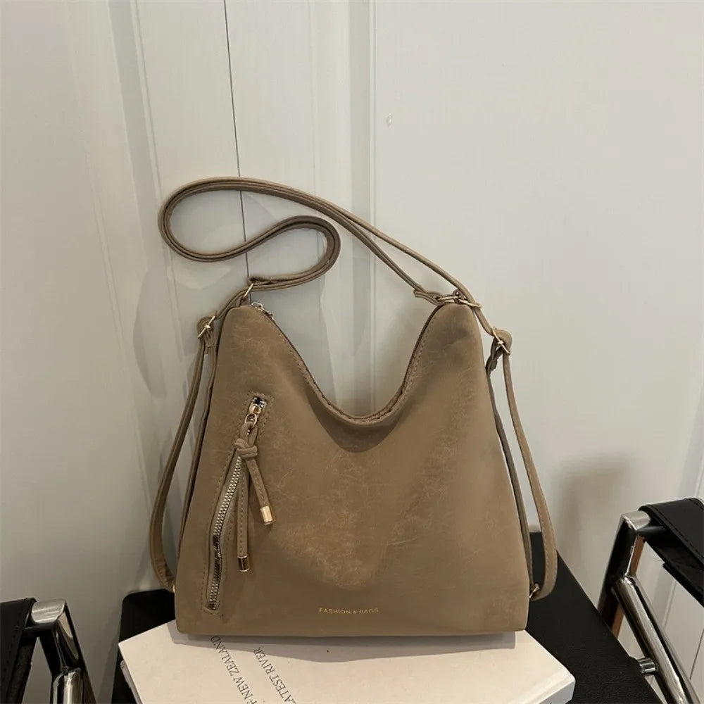 Portable Solid Color WomenTote Bag PU Leather Large Capacity Single Shoulder Bag Minimalist Lightweight Backpack Travel