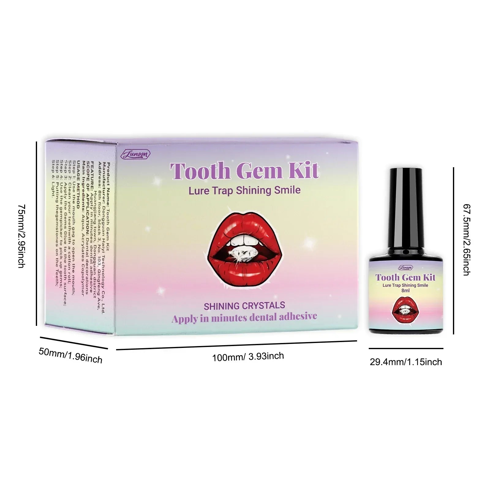 Strong-Adhesive & Removable Tooth Gem Set - With Dental Glue for Secure DIY Crystal Decoration, Unisex Smile Customization.