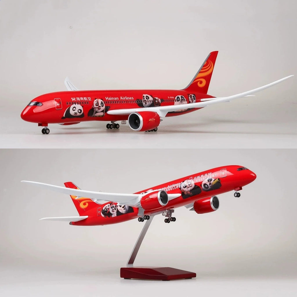 43CM Plane Model 1:130 Scale Diecast Model Hainan Airlines Panda B787 Resin Airplane With Light Wheels Toy Collection Display