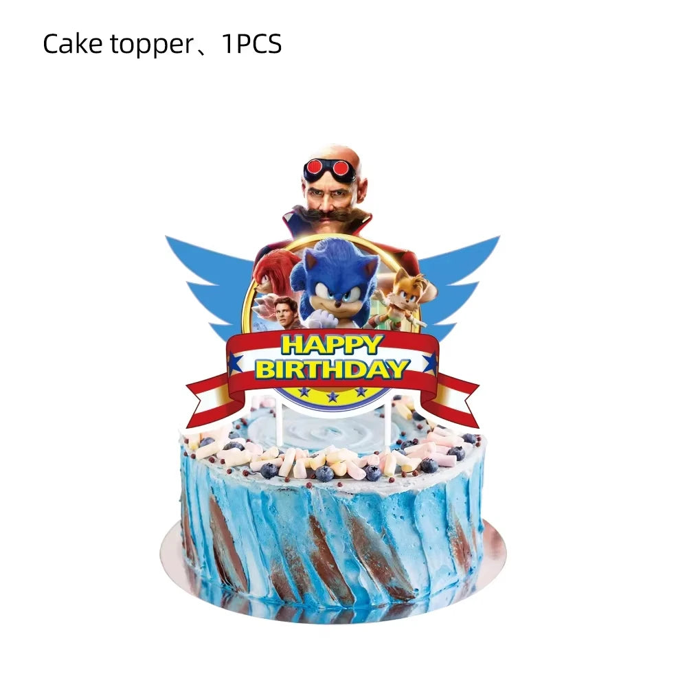 Sonic Birthday Party Supplies Hedgehog Action Figure Disposable Tableware Paper Plates Cup Knife Fork Spoon Baby Bath Toys