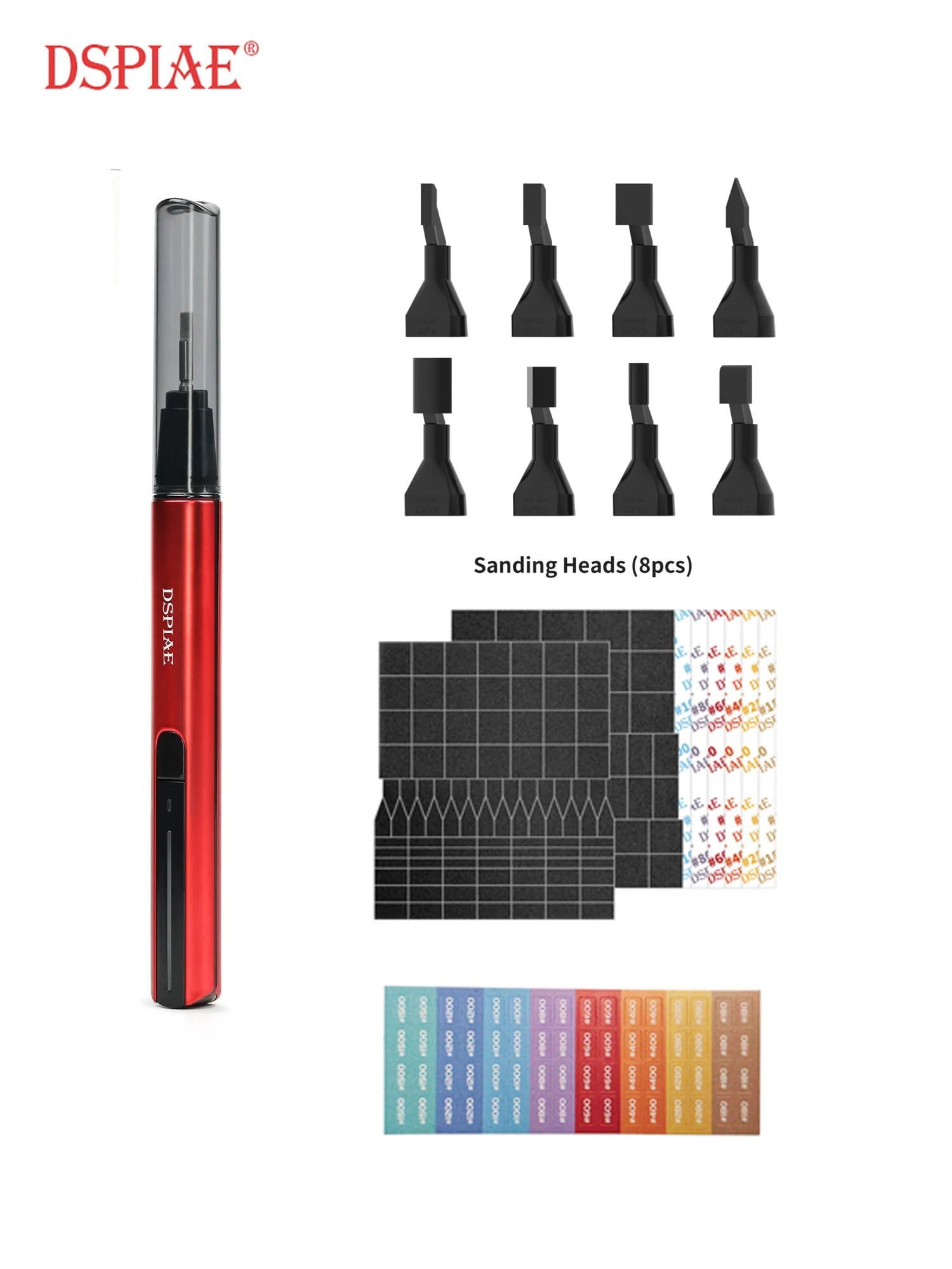 DSPIAE Reciprocating Electric Sanding Pen with Sanding Sheets & Tips for Gundam Model Polishing Surface Finishing Refining Tools