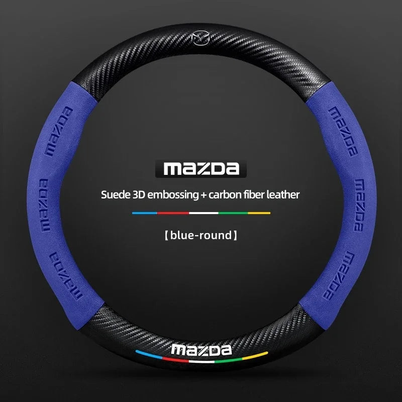 Car Suede Carbon Fiber Leather Steering Wheel Cover For Mazda BT-50 CX-3 CX-4 CX-5 CX-7 CX-9 MX5 Mazda 3 Axela 6 Gh Gj Demio Car