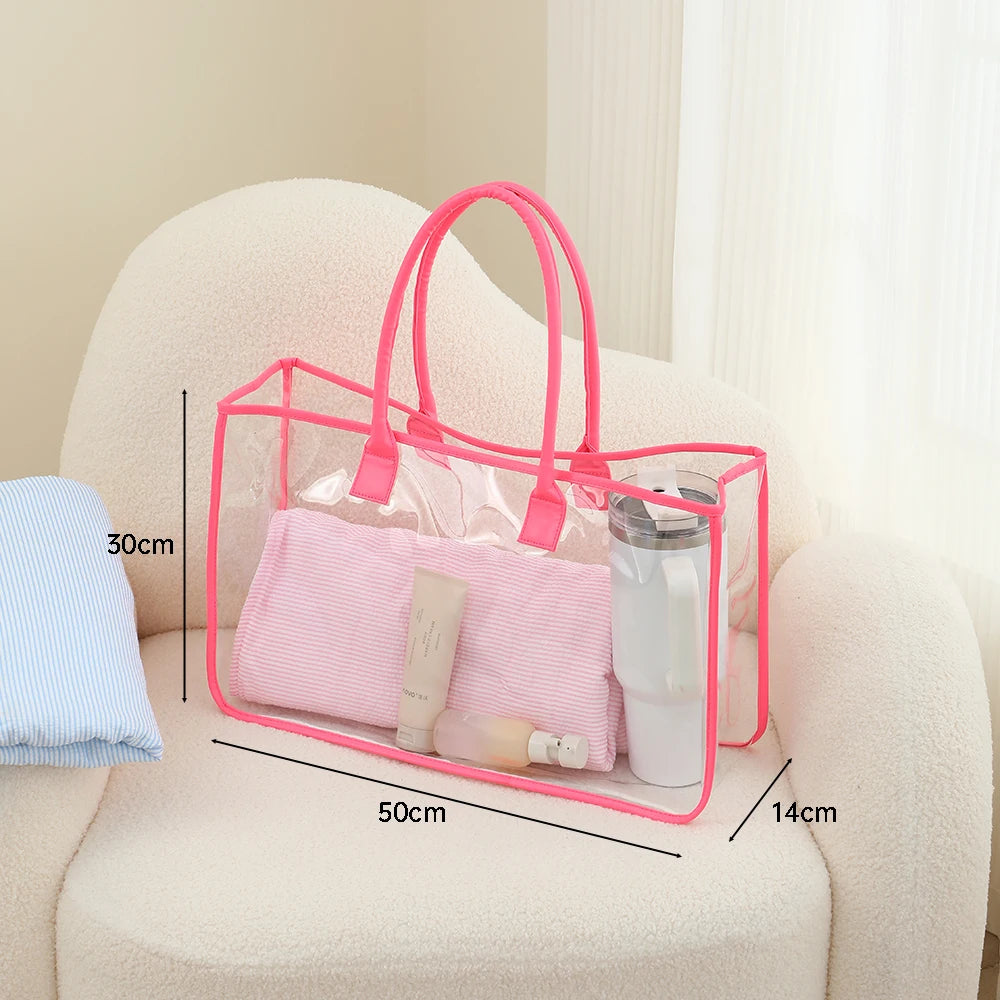 Clear Beach Bag for Women Waterproof PVC Tote Large Capacity See-Through Travel Bag for Pool Gym Essentials Beach Towel Storage