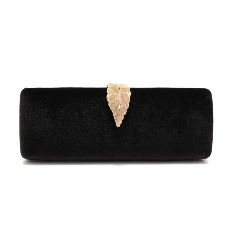 Luxury Design Serpentine Velvet Evening Bag Leaf Clasp Chain Handheld Purse Fashionable Envelope Clutch Bag for Party Wedding