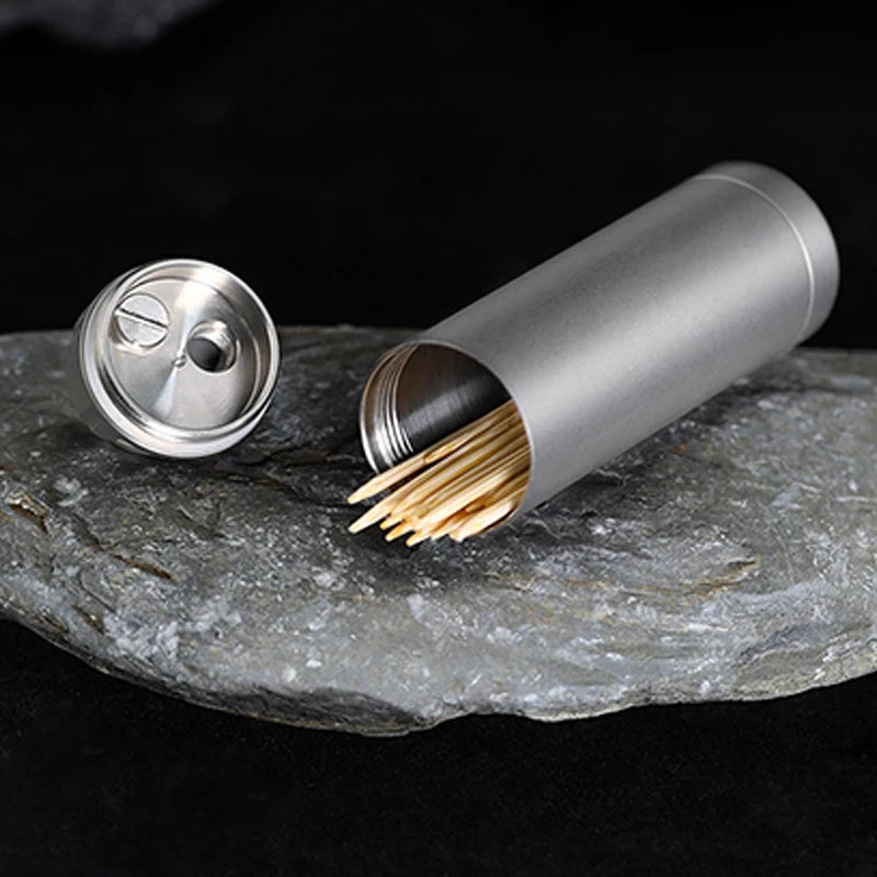 Titanium Alloy Waterproof Sealed Medicine Bottle Multi-Functional Toothpick Case Portable Travel Storage Box Outdoor EDC Tool