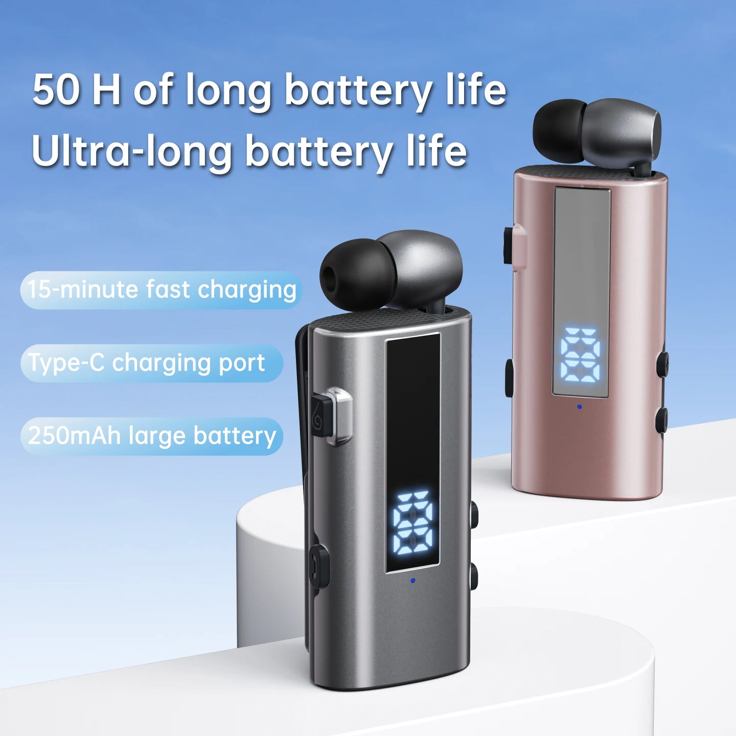 K92 50 Hours Mini Portable Wireless BT 6.0 Bluetooth Earphone In-Ear Headset Vibrating Alert Wear Clip Hands Free Earphones K55