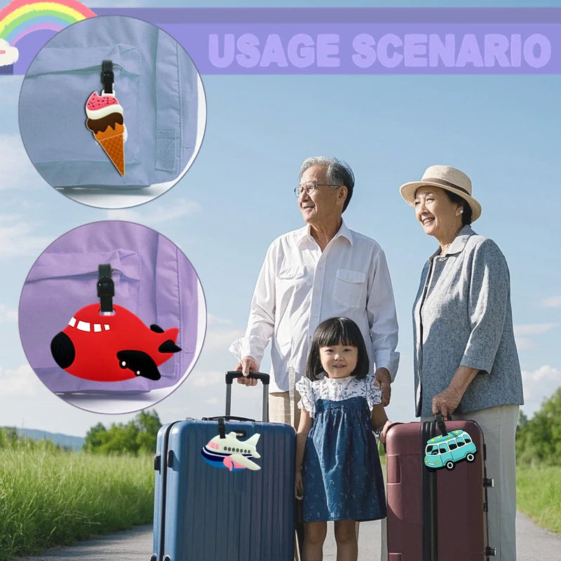 Cute Ice Cream Luggage Tag - Cartoon Image Design for Children and Girls, Durable PVC Travel Document and Address Clip, Suitable