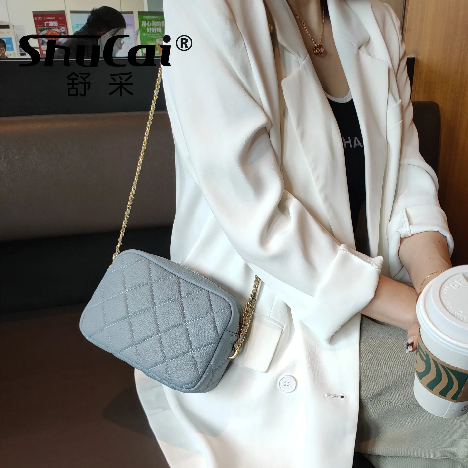 Genuine Grade Leather Women's Fashion Chain Bag Luxury Designer Brand Cowhide Ladies Shoulder Cross Bag Female Samll Square Bag