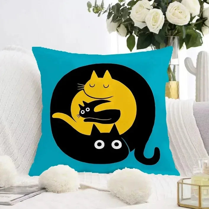 Cute Black Cat Double-sided Printed pillow cover Short plush Suitable living rooms bedrooms sofas throw cushion cover