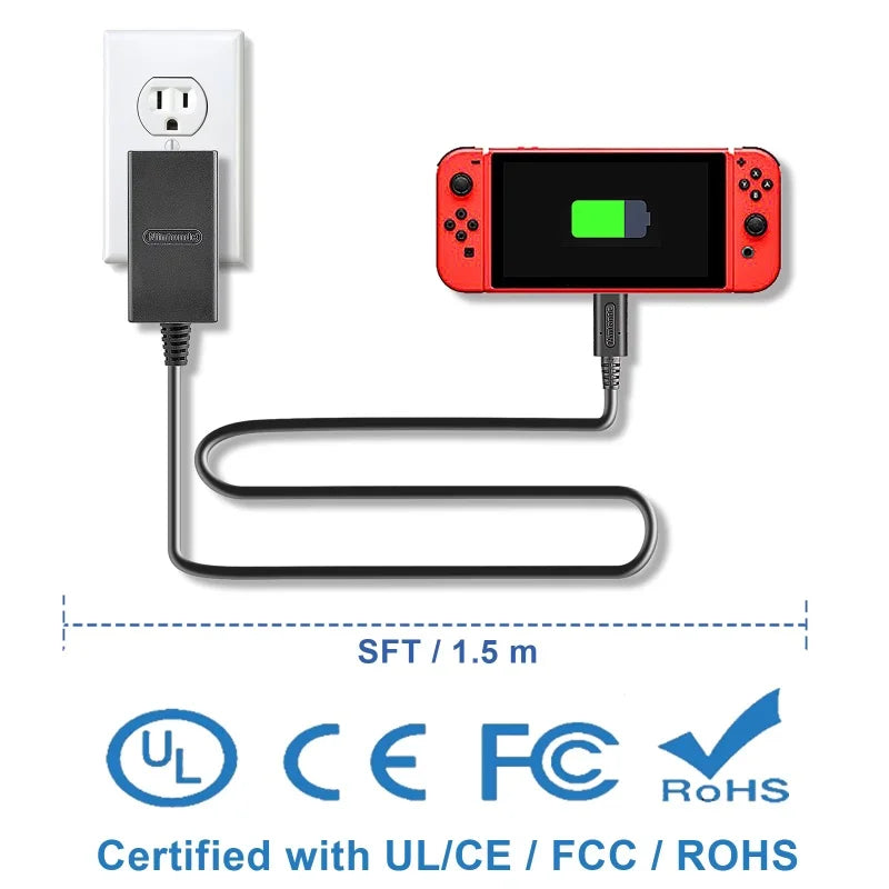 Charger for Nintendo Switch 39W AC Adapter,15V/2.6A Power Supply Fast Charger with 5FT Cord for Switch OLED/Lite Support TV Mode