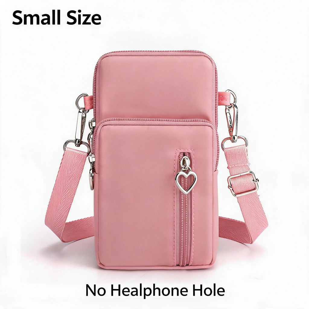 Waterproof Nylon Mini Crossbody Phone Bag for Women Heart Metal Zipper Multi Compartment Shoulder Arm Bag Phone Purse Wallet