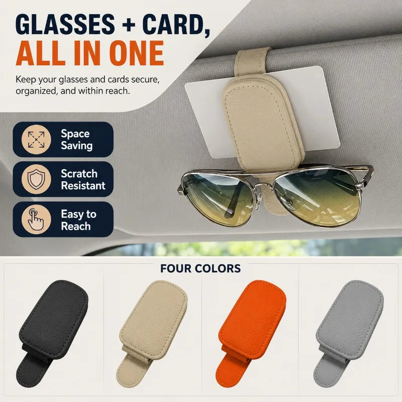 Auto Sun Visor Glasses Holder Magnetic PU Leather Clip Eyewear Card Receipt Organizer Car Interior Accessory