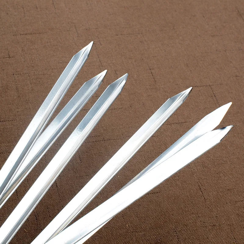 6pcs BBQ Skewers 50cm V-type Long Handle Shish Kebab Barbecue Grill Stick Wood BBQ Fork Stainless Steel Outdoors Grill Needle