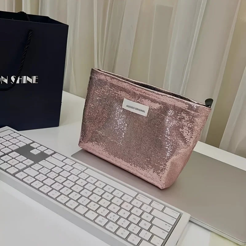 1 Large Capacity Zipper Clutch Bag - Travel-friendly Handheld Makeup Bag, Washable Storage Box, Elegant Solid Color (Gray/Champa