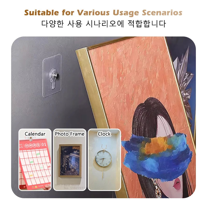 iLMH Transparent Self Adhesive Hook, Waterproof No Drill Picture Hanger, Strong Load Bearing Wall Sticker, for Bathroom Office