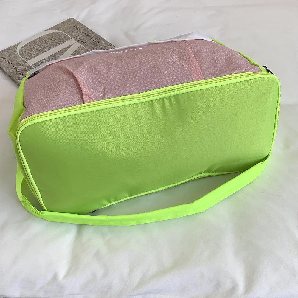 Duffle Bag Travel Handbag Detachable Shoulder Strap Grid Splicing Expandable Storage Bag for Weekend Trip Sightseeing Outing