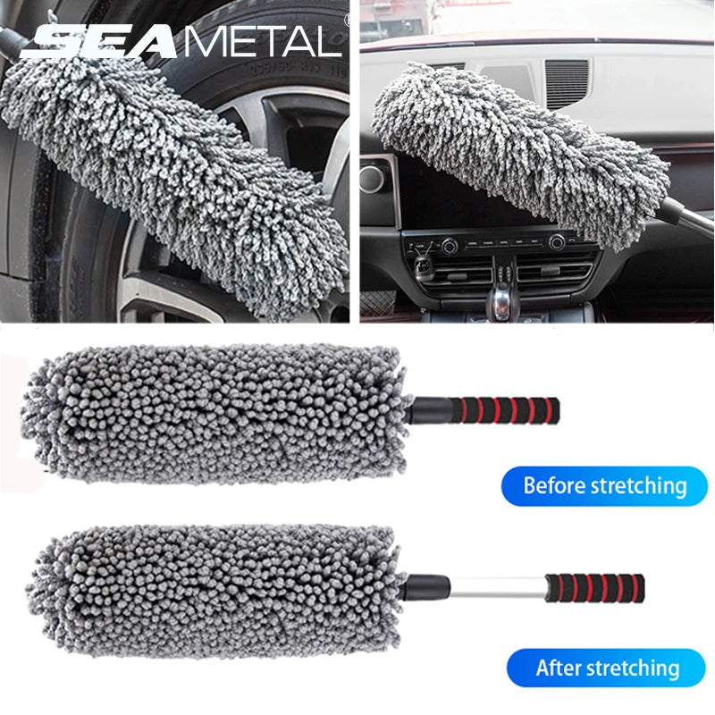 SEAMETAL Retractable Car Duster Stainless Steel Long Handle Dusting Brush Microfiber Dust Remover Car Household Cleaning Tools