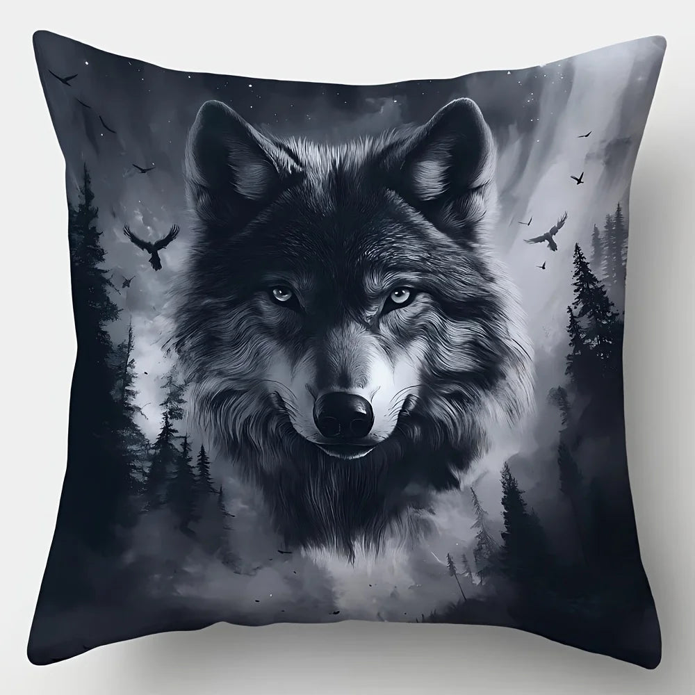 4-Piece Printed Pillowcase Set – Wolf Theme with Dark Tones for a Mysterious & Cool Atmosphere