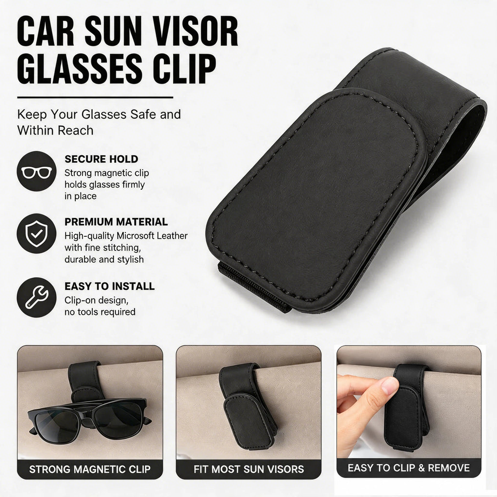 Car Eyeglasses Hanger Magnet Car Sun Visor Glasses Holder Microsoft Leather Clip Sunglasses Holder Ticket Clip Glasses Mount