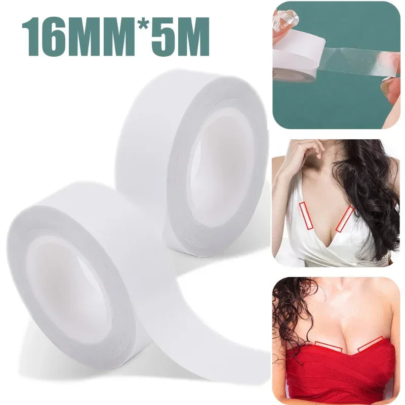 5M Waterproof Dress Cloth Tape for Women Double-sided Secret Body Adhesive Breast Bra Strip Safe Transparent Clear Lingerie Tape