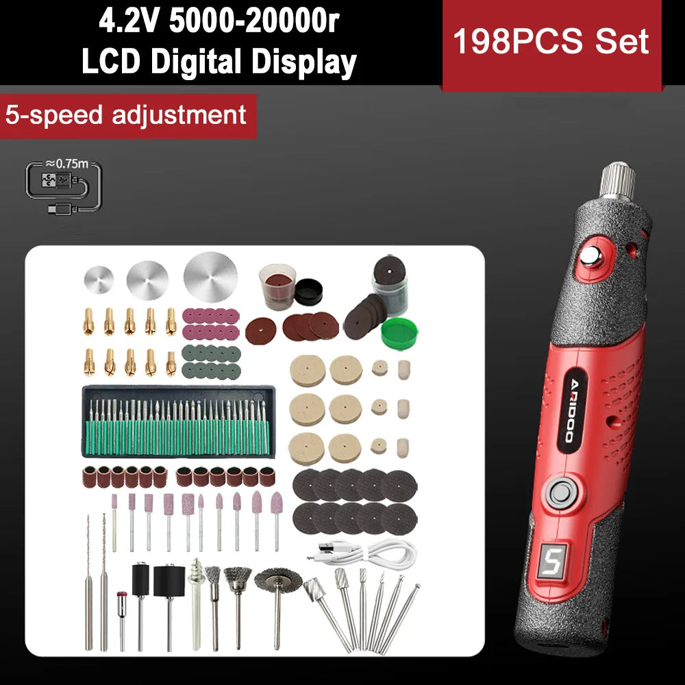 5000-20000r 4.2V Engraver Electric Drill Mini Grinder Engraving Pen Drilling Machine Cordless Rechargeable Micro Rotary Tool Kit