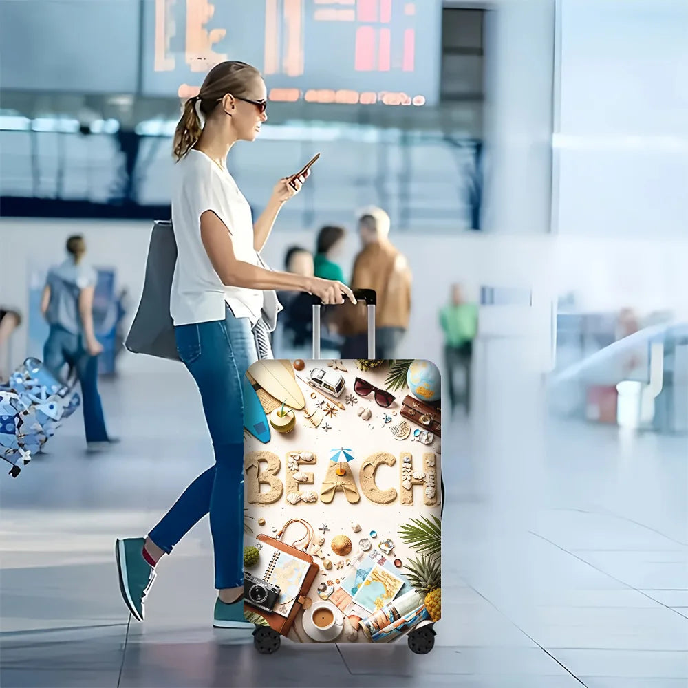 1PC Beach-Themed Printed Luggage Cover for 20 – 32-Inch Luggage; Dust and Elastic Travel Accessories to Protect Your Luggage