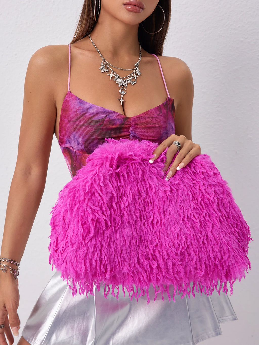 Dopamine Style Clip Bag, Y2K Fuzz Clutch Bag for Women, Prom Dresses for Women, Wedding Items, Party Bag, Large Capacity Women's Purse