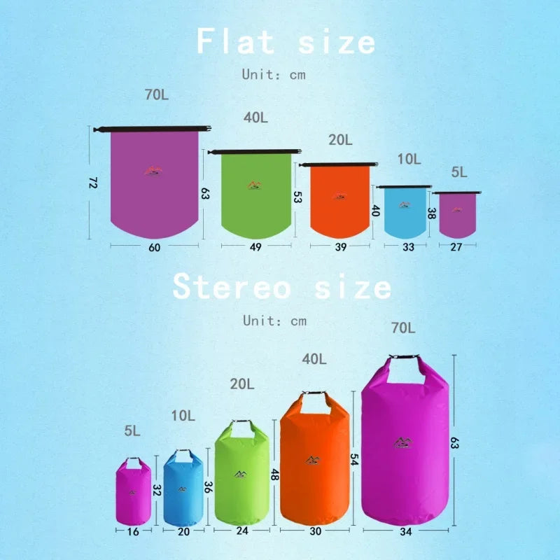 5L 10L 20L 40L 70L Waterproof Large Capacity Bag Dry Bag For Camping Hiking Swimming Rafting Kayak River Trekking Bags