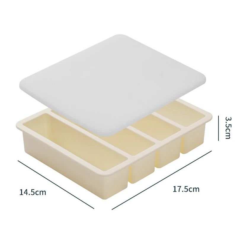 1Pc Extra Large Silicone Freezer Trays Giant 4 Cubes Food Molds With or Without Lid for Soup Meal Sauce Food Storage Ice Cube