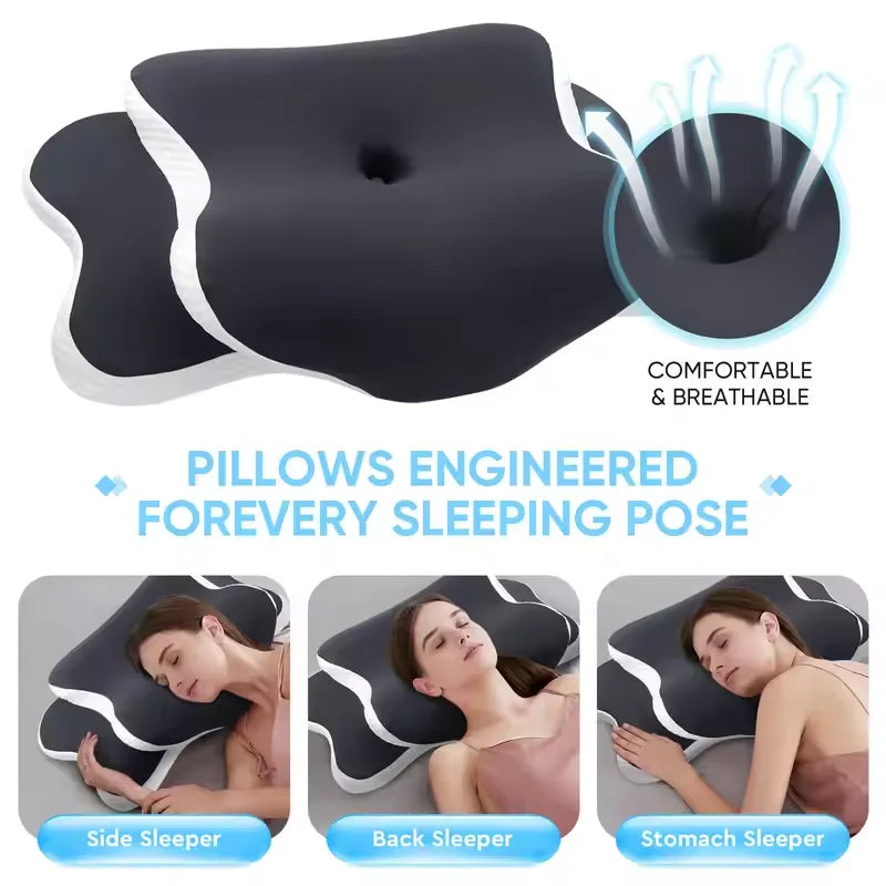 Ergonomic Memory Foam Cervical Pillow with Ice Silk Pillowcase Adjustable Neck Support For Back And Side Sleepers Pain Relief