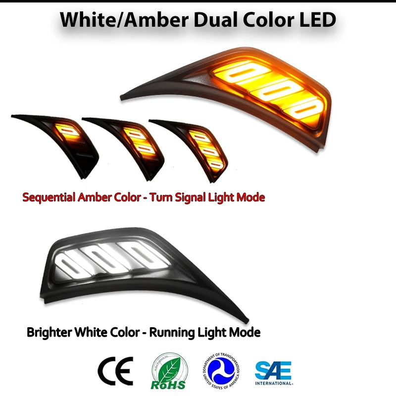 iJDM White/Amber Dual Color LED Illuminated Front Fender Side Marker Lights for Jeep 2018-up Wrangler JL & Gladiator JT